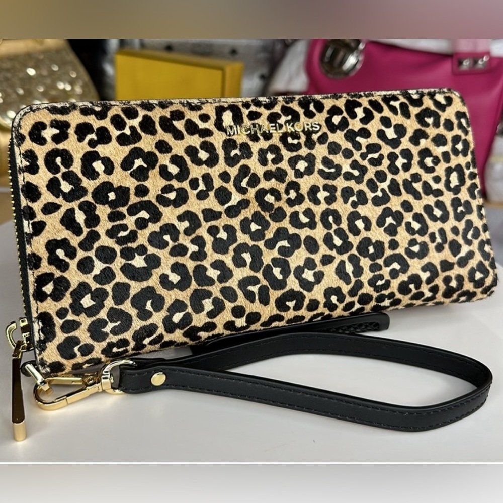 MICHAEL KORS calf hair animal print wallet